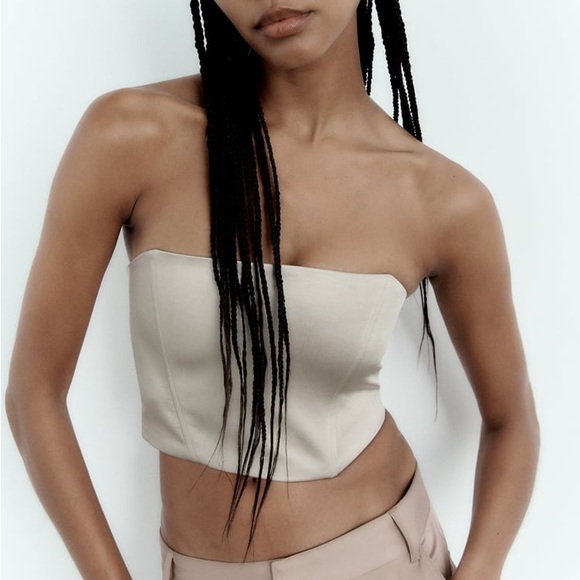 Zara Pearl Gray Satin Effect Crop Top - Picture 6 of 12